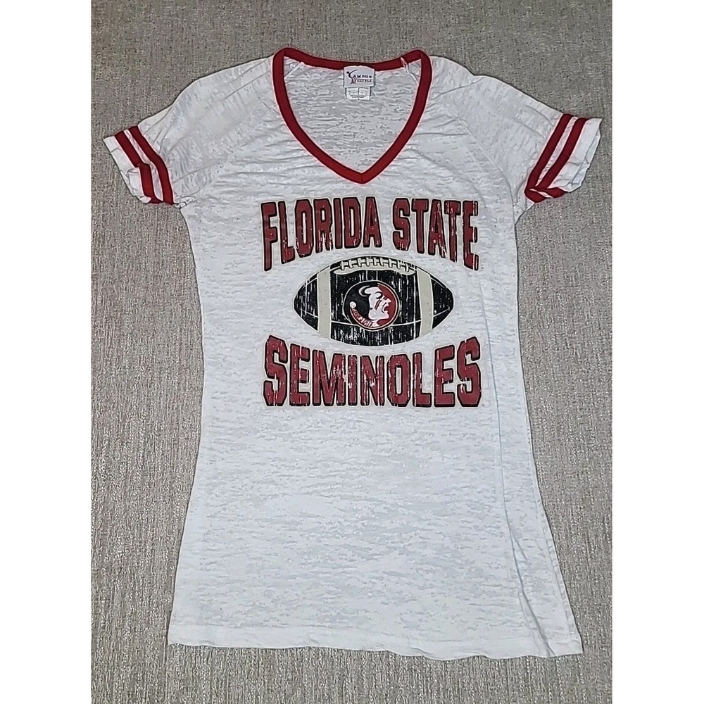 Campus Lifestyle FSU Florida State Seminoles T-Shirt V Neck Short Sleeve Women M